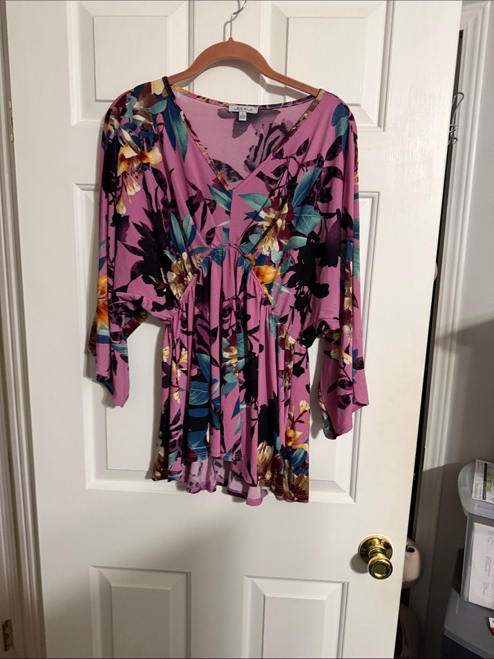 white birch Lavender Floral V-Neck Tunic Top